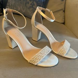 Ivory pearl heels, worn once, mid block heel, 3”